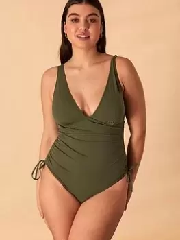 Image of Accessorize Ruched Side Shaping Swimsuit - Green, Size 8, Women