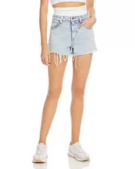 Image of alexanderwang.t Logo Elastic Jean Shorts in Pebble Bleach