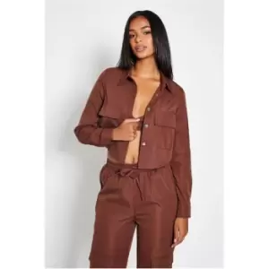 I Saw It First Oversized Collared Shirt With Pockets - Brown