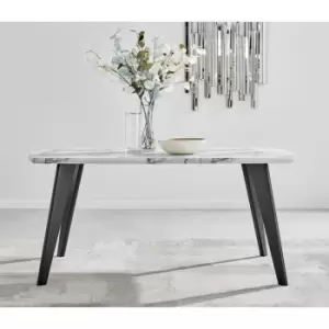Image of Furniturebox Andria Marble Effect Black Leg 6 Seater Dining Table For Luxury Modern Minimalist Industrial Dining Room