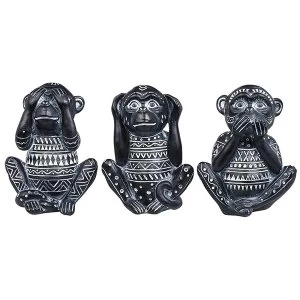 Image of Aztec See Hear Speak Monkey Black Ornament
