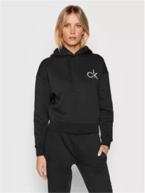Image of Calvin Klein Logo Cropped Hoodie - Black
