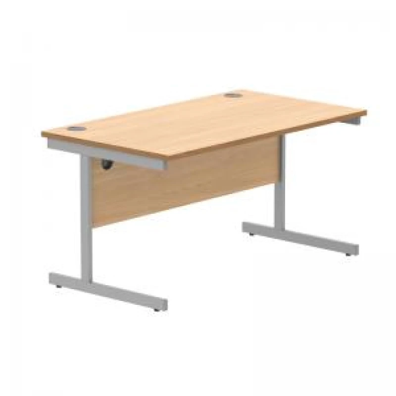 Image of Astin Rectangular Single Upright Cantilever Desk 1400x800x730mm Norwegian Beech/Silver KF824282