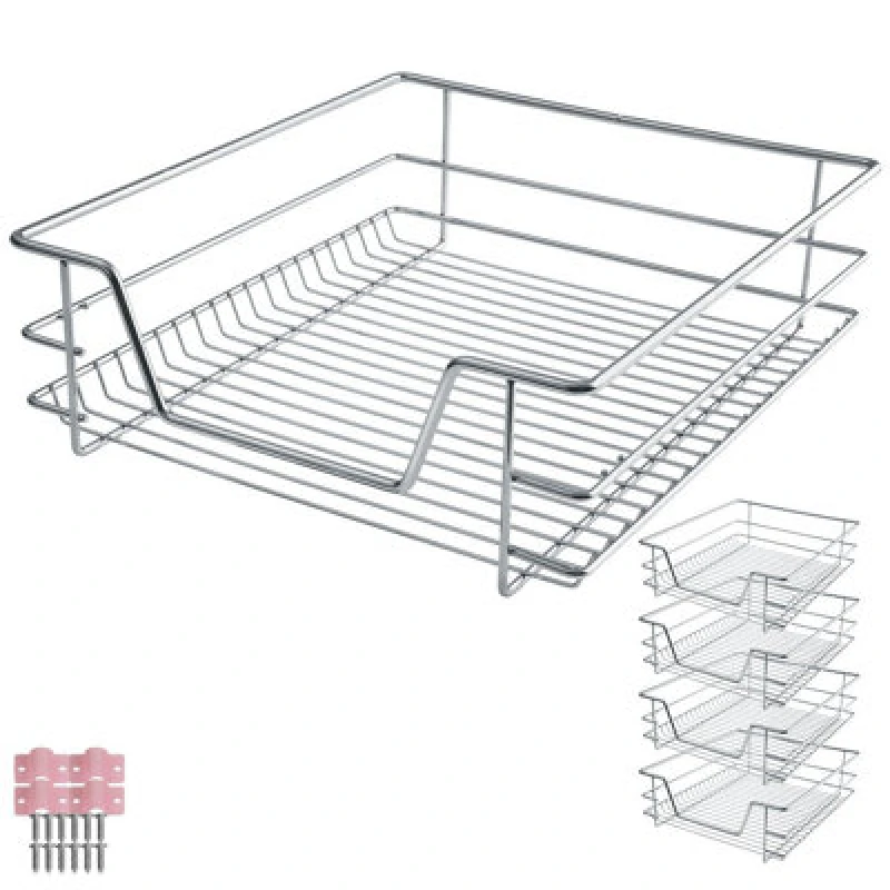 Image of Tectake Drawer With Telescopic Runners - Chrome Finish, Adjustable Width, With Full Extension - 50 Cm - Grey Set Of 4