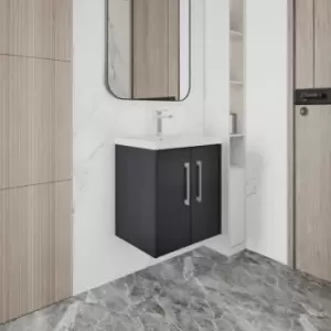 Image of Hudson Reed Juno Wall Hung 2-Door Vanity Unit with Basin 3 500mm Wide - Graphite Grey