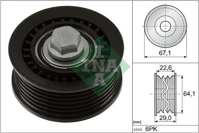 Image of Deflection / guide pulley, V-ribbed belt INA 532 1076 10
