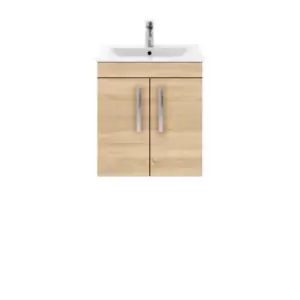 image of Nuie Athena 500 Wall Hung 2-door Vanity & Minimalist Basin - Natural Oak