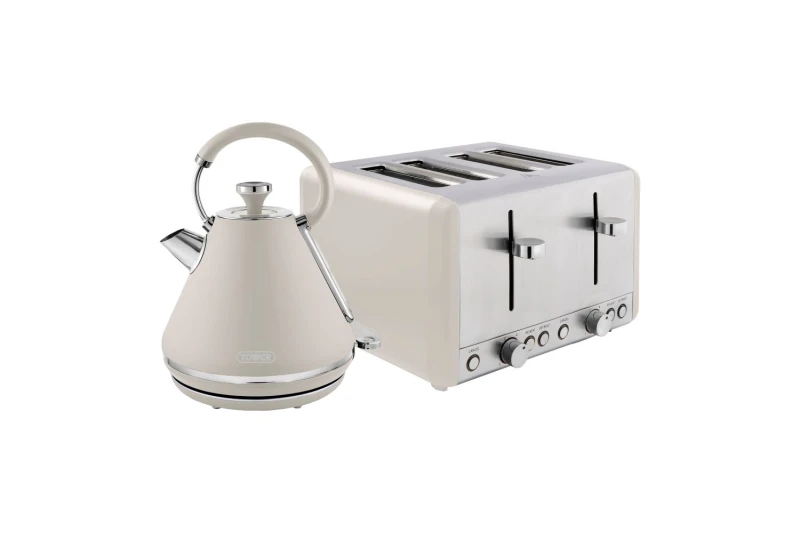 Image of Tower Kettle & 4 Slice Toaster, Cavaletto, Latte with Chrome in Light Brown Light Brown Unisex