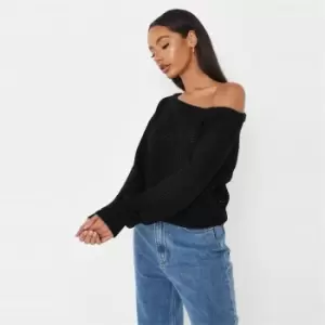 image of Missguided Recycled Waffle Jumper - Black