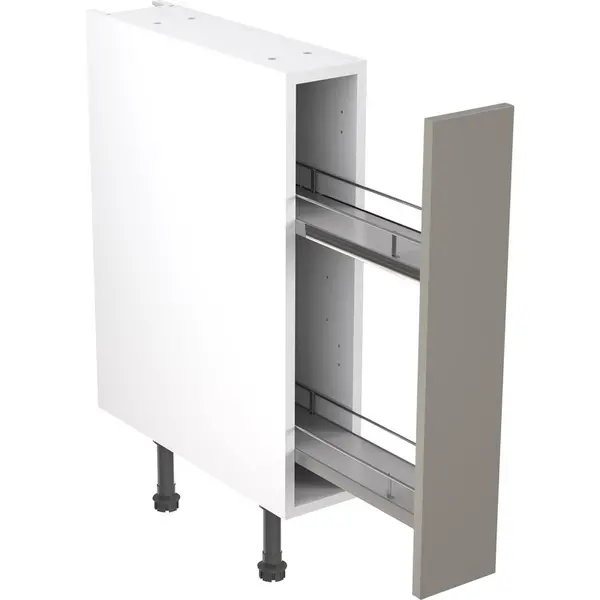 Image of Kitchen Kit Flatpack Slab Kitchen Cabinet Pull Out Base Unit Super Gloss 150mm in Dust Grey MFC