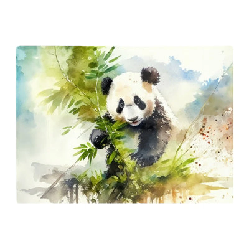 Image of Warren Reed Designer Panda Eating Bamboo Watercolour Glass Chopping Board