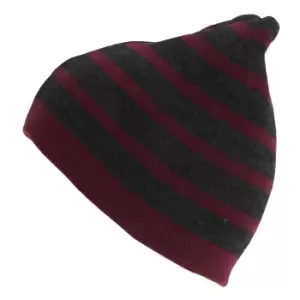 Image of Mens Striped Beanie (One SIze) (Grey/Maroon)