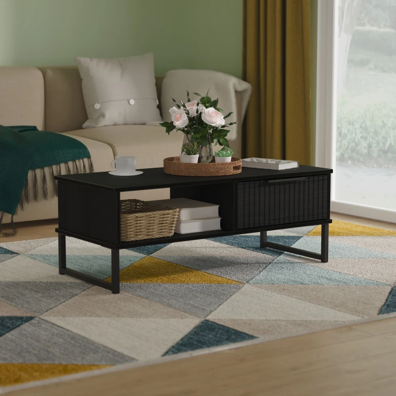 Image of Ready Assembled 2 U Menai 1 Drawer Coffee Table (Ready Assembled) in Black Size: Medium Black Unisex Medium