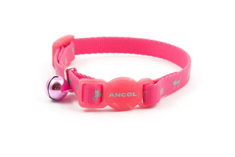 Image of Ancol Hi-Vis Reflective Adjustable Comfort Safety Kitten Collar Pink