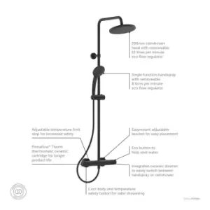 Image of Ideal Standard Ceratherm T25 Exposed Thermostatic Shower System With Idealrain Ø200Mm Round Rainshower, Single Function Ø100Mm Handspray And 1.75M Hos