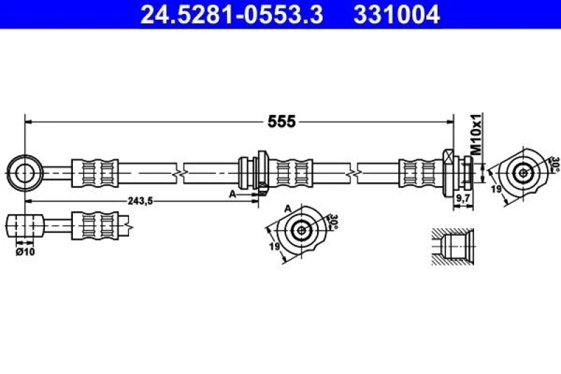 Image of ATE 24.5281-0553.3 Brake Hose without banjo bolt Brake Hose (83)