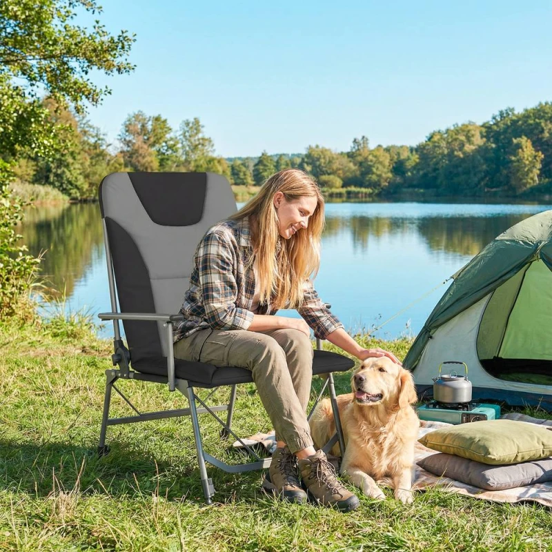 Image of OUTSUNNY Camping Chair Reclining Padded for Adults in Black Unisex