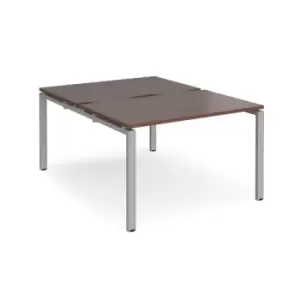Image of Bench Desk 2 Person Rectangular Desks 1200mm Walnut Tops With Silver Frames 1600mm Depth Adapt