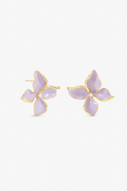 Image of Jon Richard Womens Gold Plated & Purple Petal Flower Earrings Gold Female One Size