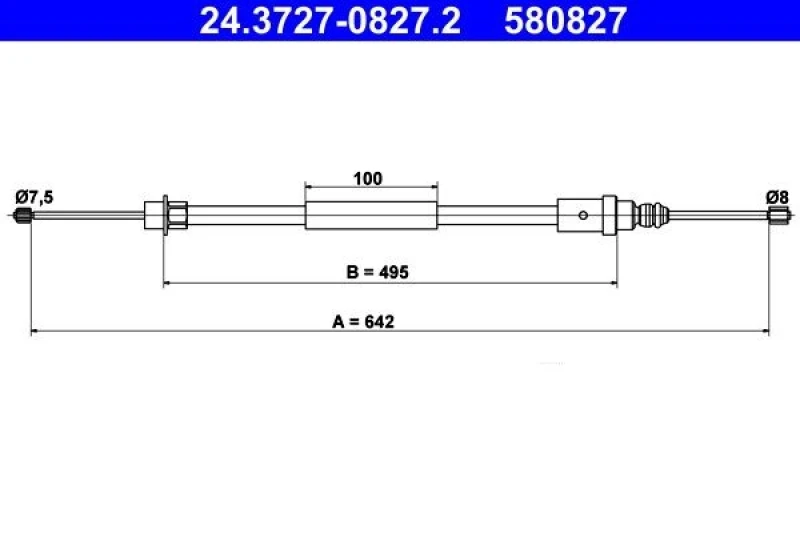 Image of ATE 24.3727-0827.2 Brake Cable 642mm Cable,parking brake (124)