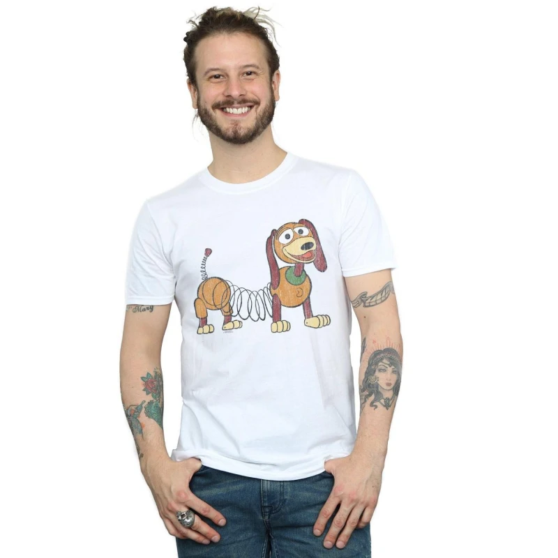 Image of Disney Men Toy Story 4 Slinky Pose T-Shirt in White Size: Small White S Male 5059308592569