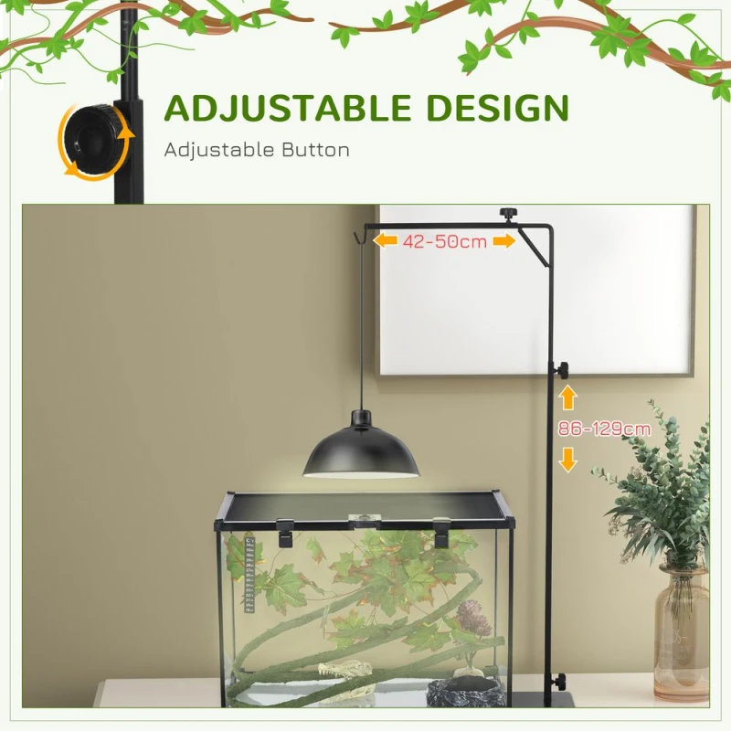 Image of PawHut Reptile Lamp Stand, 86-129Hcm Adjustable Lamp Holder, Black D41-001V00BK