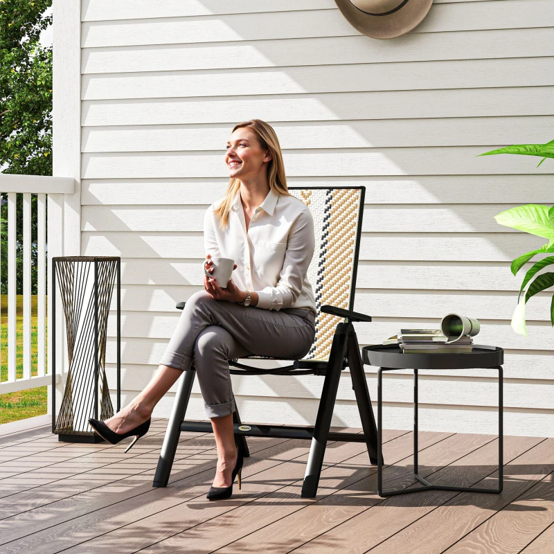 Image of Outsunny Rattan Folding Chair w/ 5-Position Adjustable Backrest - Orange TJ Hughes 5063603591653