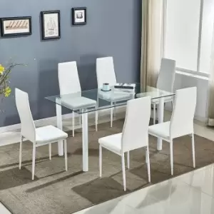 Image of Glass Dining Table Set of 6 Kitchen Dining Table With 6 Chairs