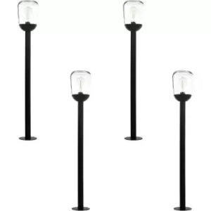 Image of 4 PACK IP44 Outdoor Bollard Light Black Aluminium & Glass 60W E27 Lamp Post