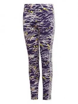 Image of adidas Originals All Over Print Leggings - Purple, Size 7-8 Years, Women