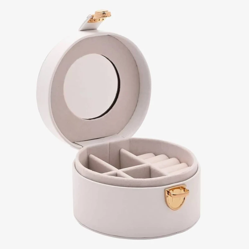 Image of T.H.Baker Sophia White Round Leather Jewellery Box S3341W White female
