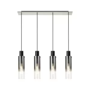 image of Luminosa Linear Pendant, 4 Light Adjustable E27, Black, Smoke Fade Glass