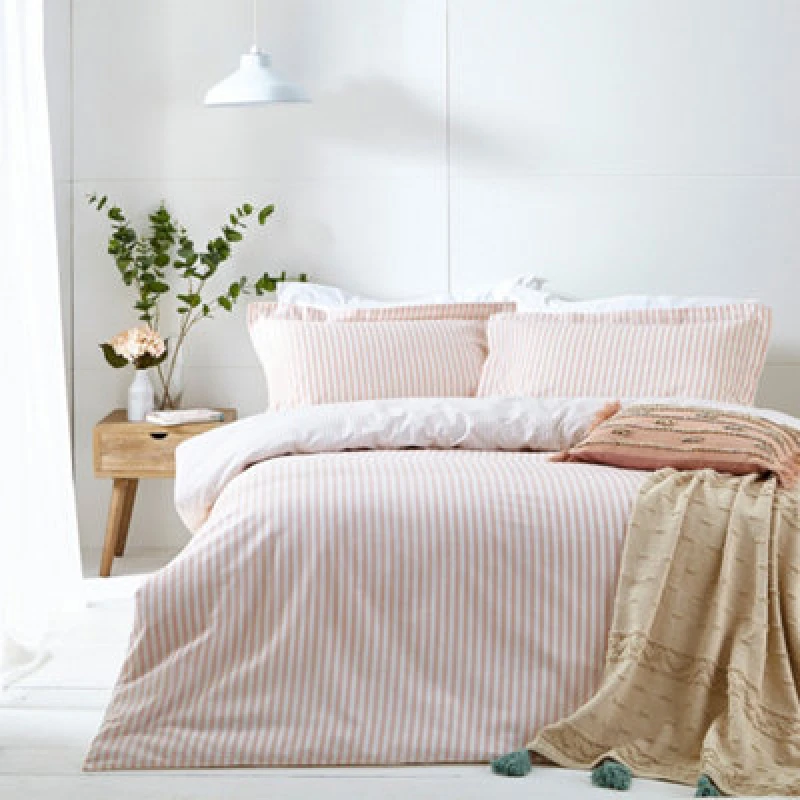 Image of Yard Hebden Striped 100% Cotton Duvet Cover Set, Blush, Double