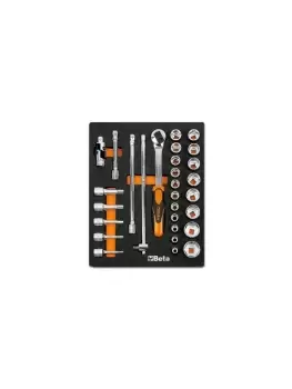 image of Beta Tools M82 29pc 1/2" D Socket & Accessory Set in Soft Tray for Roller Cabs