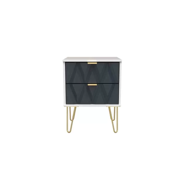 Image of Welcome Furniture Ready Assembled Diamond 2 Drawer Bedside Cabinet In Indigo Matt & White