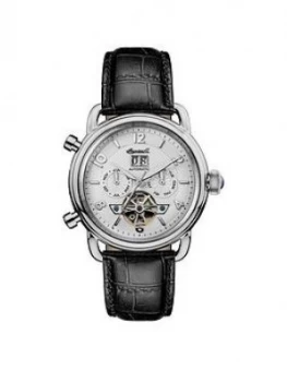 image of Ingersoll 1892 The New England White and Silver Chronograph Dial Black Leather Strap Automatic Mens Watch, One Colour, Men