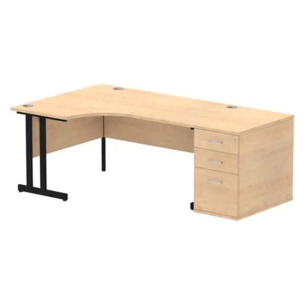 Image of Impulse Impulse 1600mm Left Crescent Office Desk Maple Top Black Cantilever Leg Workstation 800 Deep Desk High Pedestal IWSLC168BCMPE