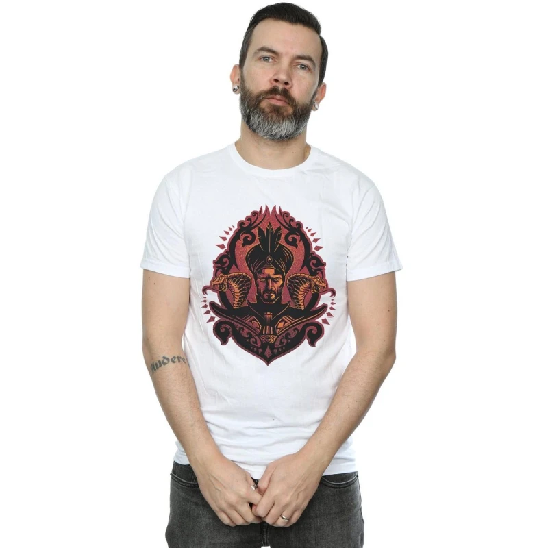 Image of Disney Men Aladdin Movie Jafar Snakes T-Shirt in White Size: Small White S Male 5059276934989