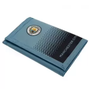 image of Manchester City FC Fade Design Touch Fastening Nylon Wallet (One Size) (Turquoise/Black)