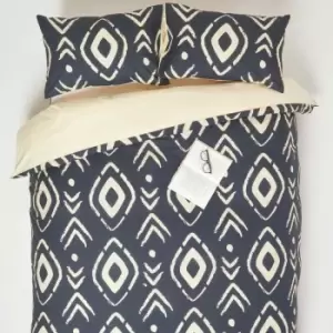 Image of Black Aztec Digitally Printed Cotton Duvet Cover Set, King - Black - Homescapes
