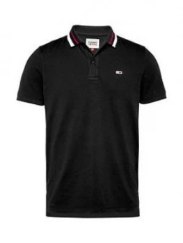 Image of Tommy Jeans TJM Classics Tipped Stretch Polo Shirt - Black, Size XL, Men