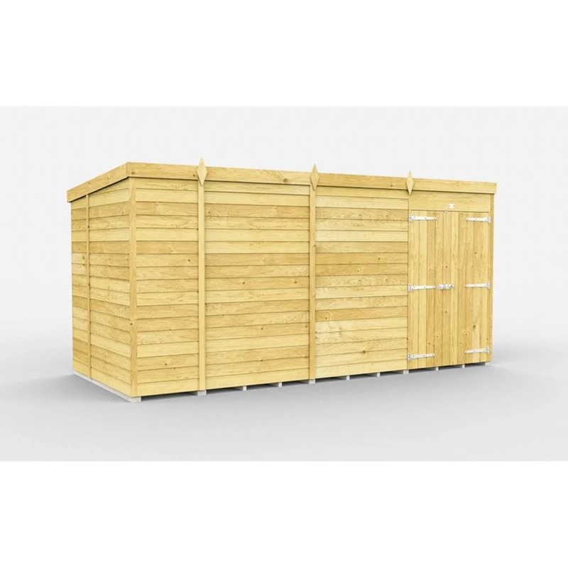 Image of Buttercup Farm 14 x 7 Feet Pent Shed - Double Door W/O Window - L214 x W417 x H201cm in Brown Brown Unisex