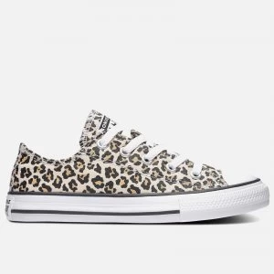 Image of Converse Kids Chuck Taylor All Star Leopard Print Ox Trainers - Black/Driftwood - UK 10 Kids