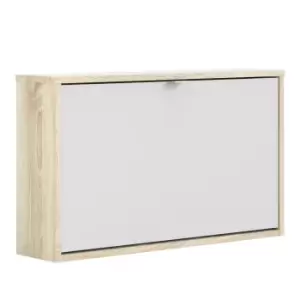 image of White Slim Shoe Cabinet with Oak Coloured Finish - Wall Hung