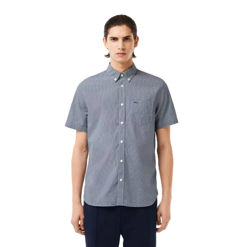 Image of Lacoste Mens Short Sleeve Plain Shirt White/Navy Blue male XS