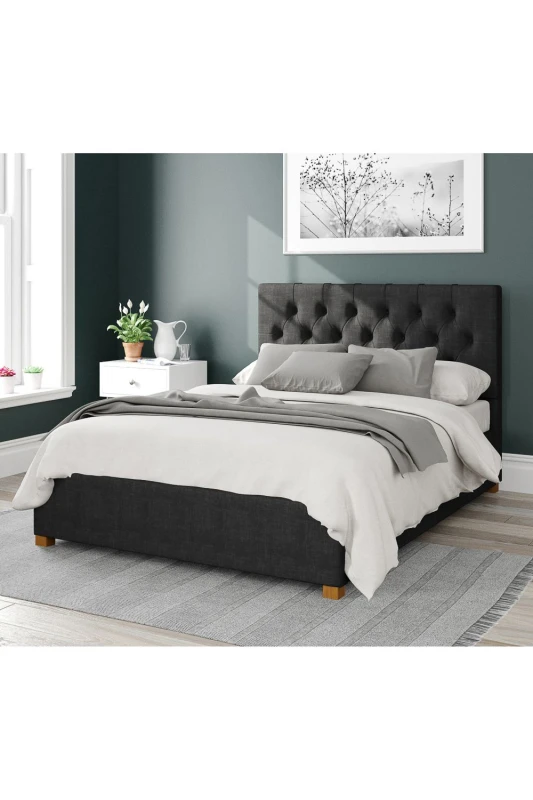 Image of Aspire Aspire Olivier Upholstered Ottoman Storage Bed, Malham Weave Fabric in Black Size: Single Black Single Unisex 5057632168344