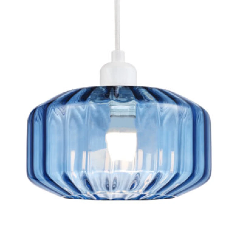 Image of Happy Homewares Modern Midnight Blue Ribbed Glass Non Electric Pendant Shade With Flat Style
