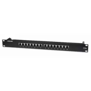 image of Intellinet Patch Panel Cat5e FTP 16-Port 1U Shielded 90 Top-Entry Punch Down Blocks Black