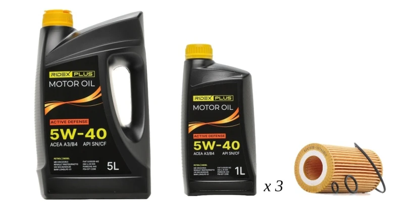 Image of RIDEX PLUS 100908O0060P Oil change kit (oil filter + engine oil) Oil change kit (oil filter + engine oil) (100908)