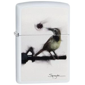 image of Zippo Spazuk Bird Bullet Hole White Matte Windproof Lighter